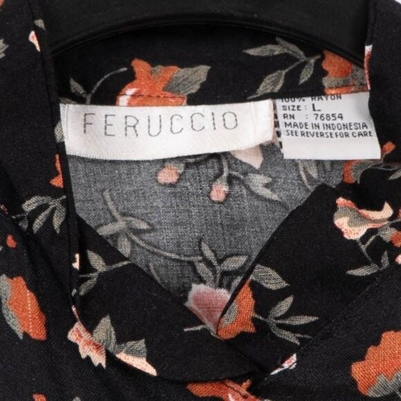Feruccio VTG Outfit M Women Floral Button Up Tie Shirt Elastic Waist Pants Black - Picture 7 of 7